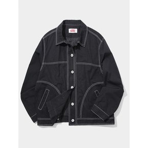 Minimal Modern Stitch Detail Cotton Denim Crop Trucker Jacket Jumper [Black]