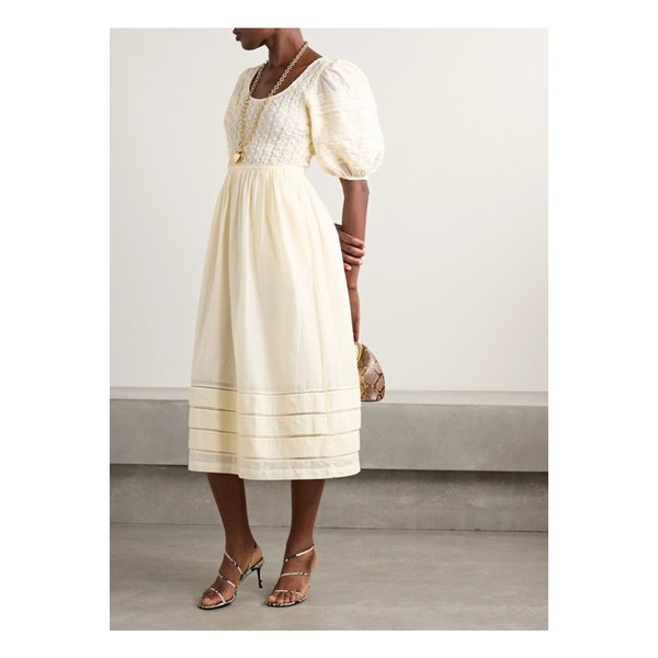 마이라 셔링 코튼 보일 미디 드레스 크림 1647597350558587