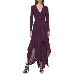 3908155 DKNY Long Sleeve Rib Hacci Wrap Maxi Dress