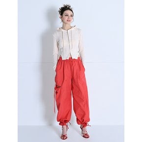 CUTOUT ONE-TUCK BANDING WIDE PANTS RED MBDSPA001RD