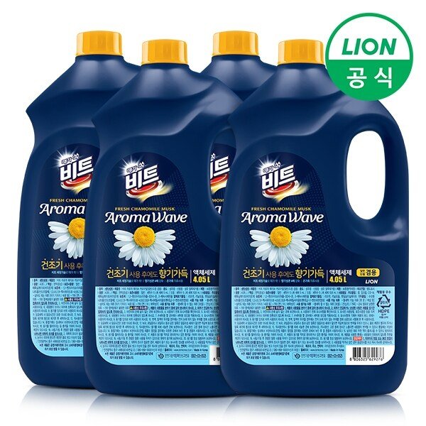 비트 아로마웨이브 액체세제(일반/드럼 겸용) 카모마일 4.05L용기 4개