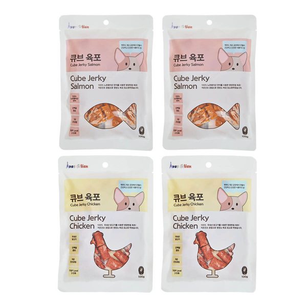 아벡시앙 큐브 육포 치킨2팩 + 큐브 육포 연어2팩(애견 강아지 노견 사료)