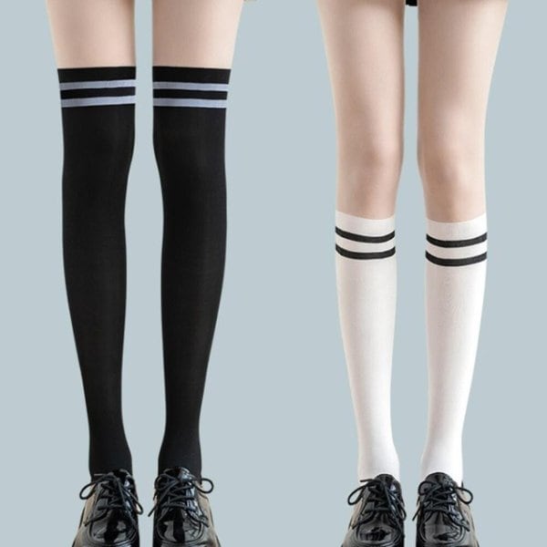 [옷자락] 여자 발랄한 스쿨룩 착시 오버니 스트라이프 팬티 스타킹