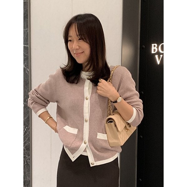 헤어리소프트 배색 가디건_COCOA+IVORY