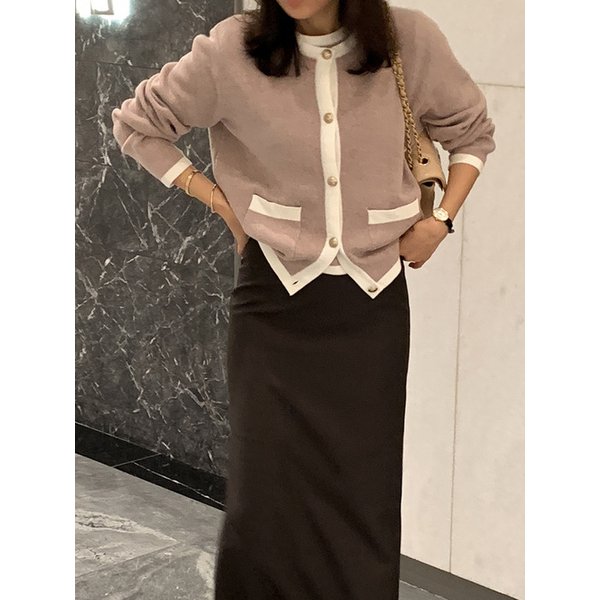 헤어리소프트 배색 가디건_COCOA+IVORY