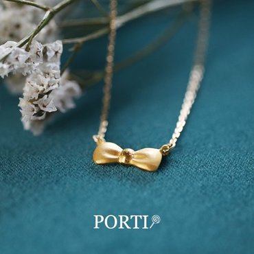 뽀르띠 순금 24K 리본 돌목걸이 백일목걸이(순금 팬던트+14K 체인) 5.5g