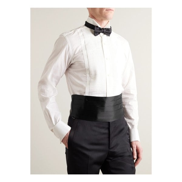 코튼 실크 혼방 새틴 커머번드 블랙