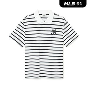 MLB [코리아공식]바시티 스트라이프 오버핏 카라 티셔츠 NY (Ivory)