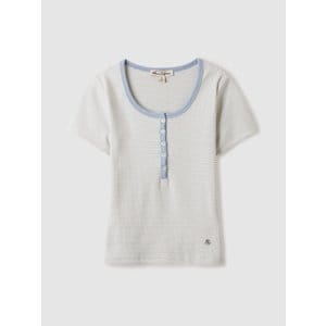 후아유 Half Opened Button Ribbed T-Shirt WHRAE2528F