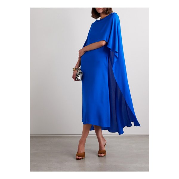 케이프 이펙트 실크 조젯 미디 드레스 브라이트 블루 1647597337623405