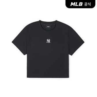 MLB [코리아공식]베이직 스몰로고 크롭 반팔 티셔츠 NY (Black)