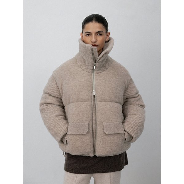 Shetland wool alpaca puffer jacket_Almond