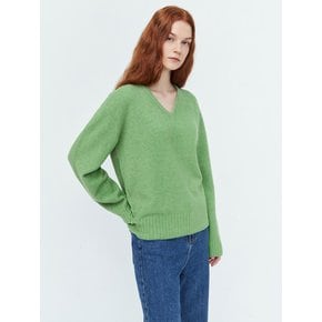 Whole Garment V-neck Wool Knit (Light Green)