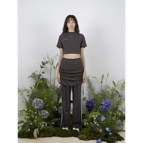 TRACK SHIRRING SKIRT PANTS - CHARCOAL