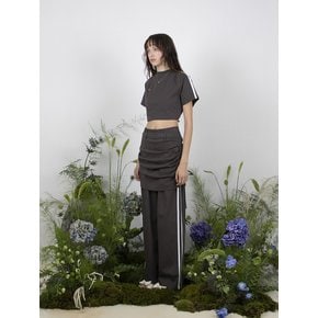 TRACK SHIRRING SKIRT PANTS - CHARCOAL