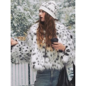 White Leopard Crop Fur Jacket