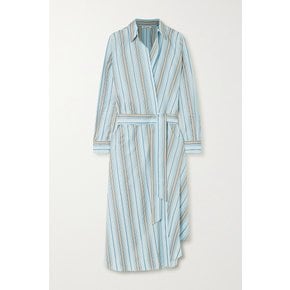 Belted Striped Cotton-poplin Wrap Dress 라이트 블루