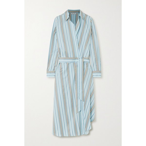 Belted Striped Cotton-poplin Wrap Dress 라이트 블루