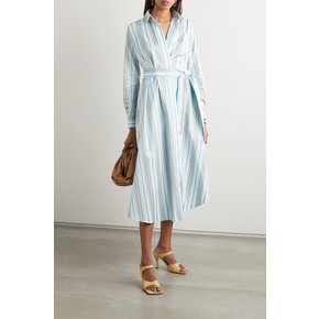 Belted Striped Cotton-poplin Wrap Dress 라이트 블루