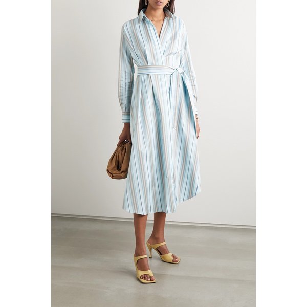 Belted Striped Cotton-poplin Wrap Dress 라이트 블루