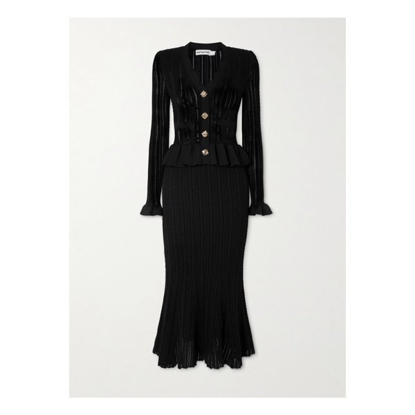 크리스털 장식 포인텔 니트 페플럼 미디 드레스 블랙 1647597358037048