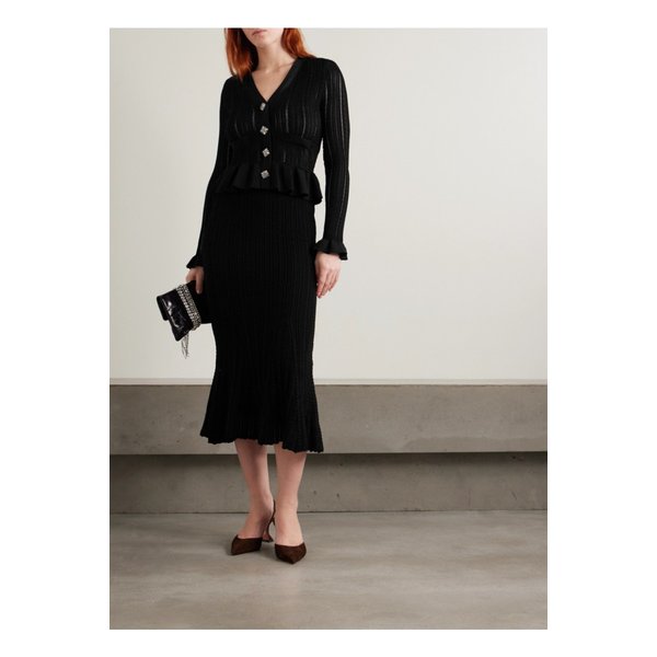 크리스털 장식 포인텔 니트 페플럼 미디 드레스 블랙 1647597358037048