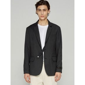 WOOL HIDDEN STRAP CHECK SINGLE BLAZER DARK GREY