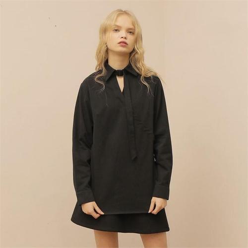 [와드로브] [WARDROBE] BELT COLLAR COTTON BLOUSE_BLACK(1)