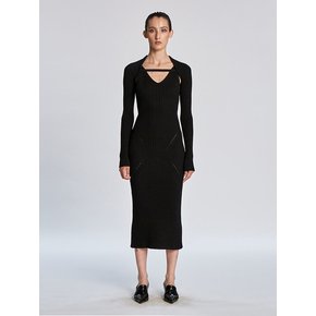 RIBBED KNIT BOLERO AND DRESS SET (BLACK)