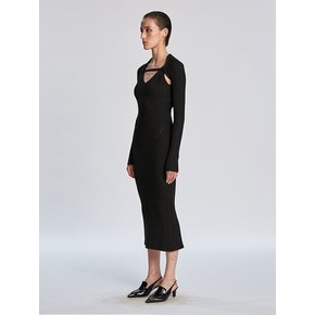 RIBBED KNIT BOLERO AND DRESS SET (BLACK)