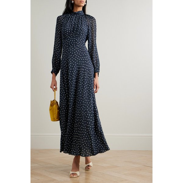 페이지 벨티드 폴카닷 실크 시폰 모크넥 미디 원피스 46376663162989136