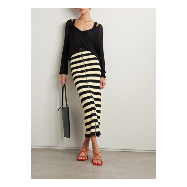 스트라이프 코튼 블렌드 테리 미디 스커트 1647597326210022