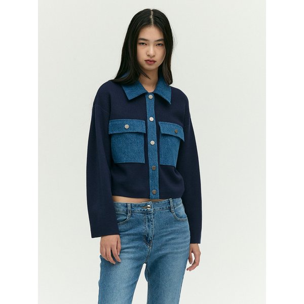 데님 배색 가디건 EMP2KCD040