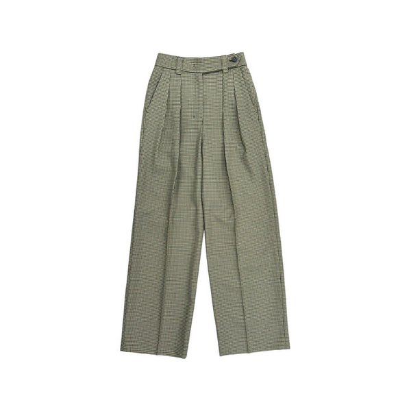 BEIGE HOUNDSTOOTH CHECK EXTENDED BELT 2-TUCK PANTS