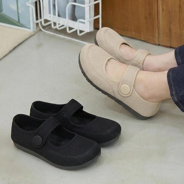 [옷자락] 여성 소프트 니트 메쉬 스트랩 메리제인 플랫 신발