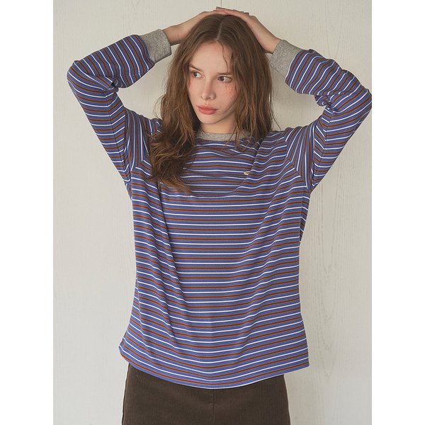 Stripe Peach Long Sleeve Tee_Blue