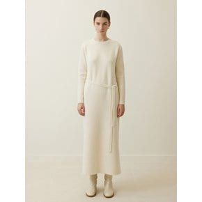 Cashmere Blend Belted Knit Dress Ivory