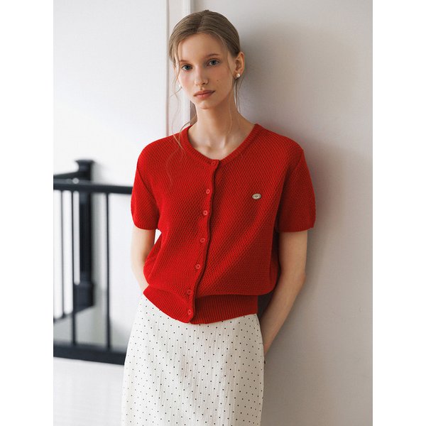 린넨 블렌딩 금장 라운드 반팔 니트 가디건_9color