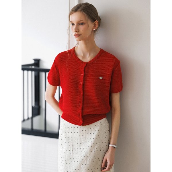 린넨 블렌딩 금장 라운드 반팔 니트 가디건_9color