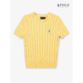 여성 케이블 꽈배기 반팔 라운드 니트  Yellow _P368961954