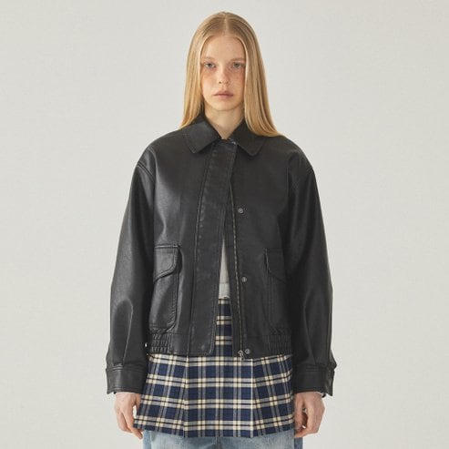 후아유 Fake Leather Crop Jacket WHJJF1191F