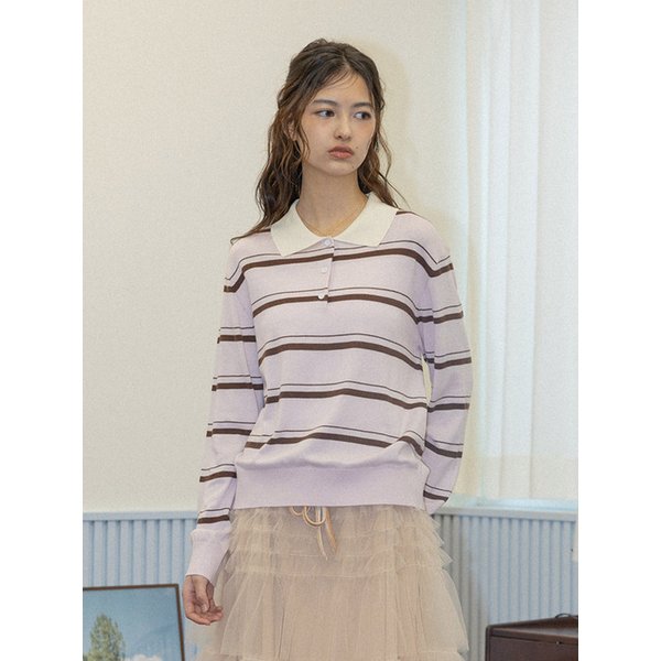 DD_Pink stripe collar knit top