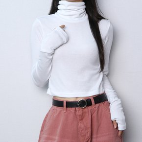 무지 소매 워머 슬림 크롭 폴라티