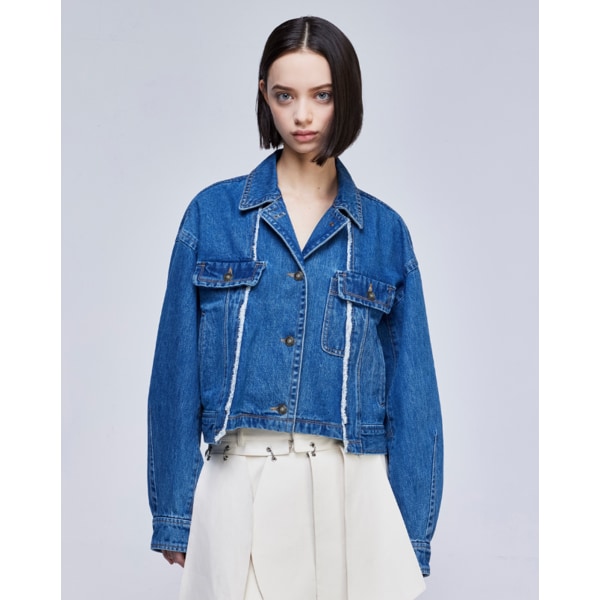 [파주점] [송지오우먼] 컬렉션 버티컬 컷 크롭 데님 트러커 인디고  WH2JP701IN