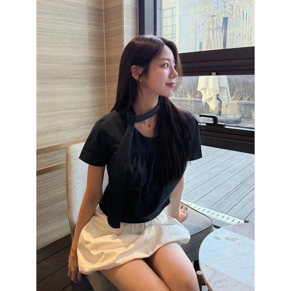 [Bio가공 소재] 리즈 스카프 블라우스_네이비