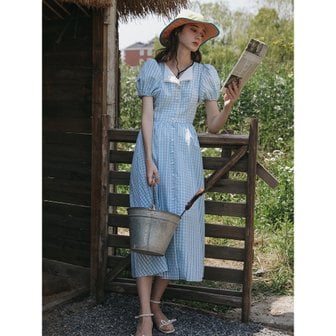 던드롭 Flat callor short puff long dress