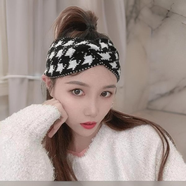 [옷자락] 여성 투톤 니트 꼬임 패턴 반다나 헤어밴드