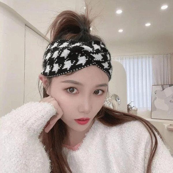 [옷자락] 여성 투톤 니트 꼬임 패턴 반다나 헤어밴드