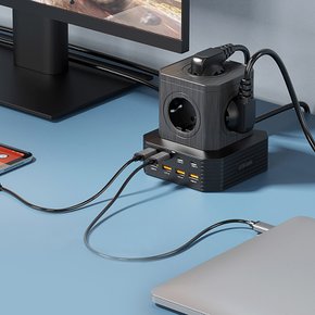 USB 멀티탭 충전기 큐브 디자인 65W GAN2 PD C타입 초고속 멀티 콘센트