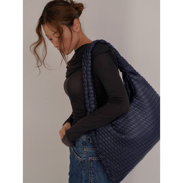 Textured Hobo Bag Medium Navy Blue